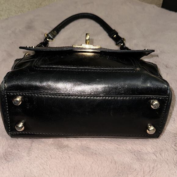 Milly Black Leather/Croc Embossed Top Flap Handbag w/Chunky Enamel Chain Strap - Picture 2 of 11